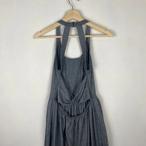 Halara U Neck Pocket Harem Gray Heathered Twist Back Halter Jumpsuit Size Medium - Picture 7 of 9